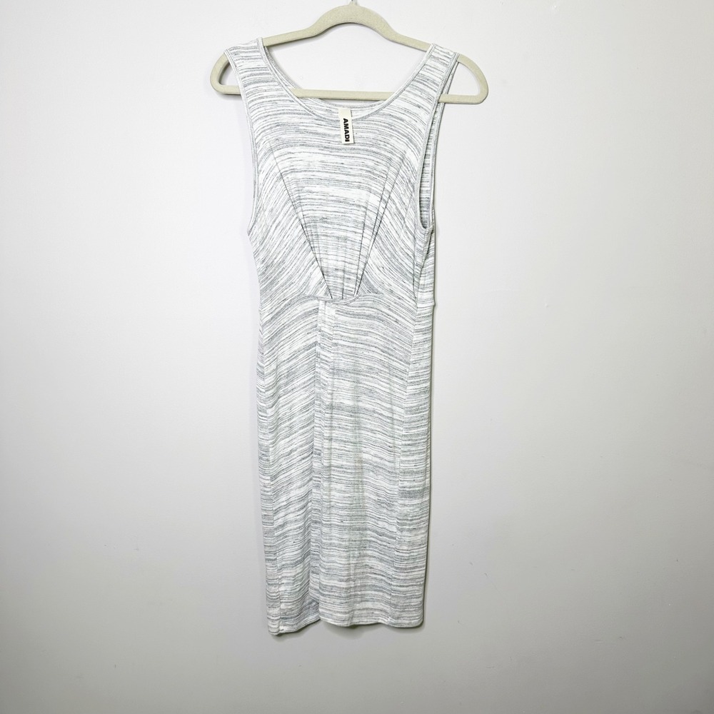 Amadi Dress Women Medium Grey White Space Dye Twist Front Ribbed Knit Excellent